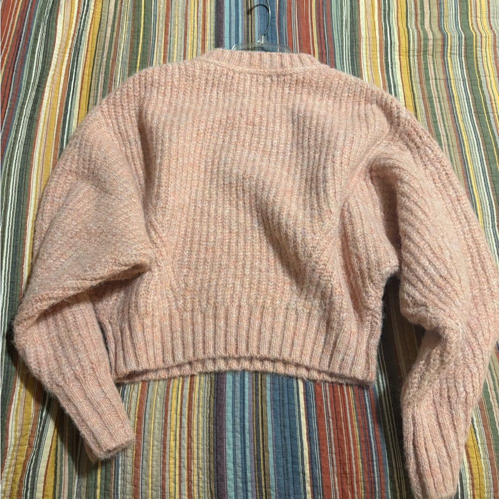 NWT Soft Cozy Wool Blend Light Rose Drop Shoulder Cropped Sweater - Picture 3 of 4